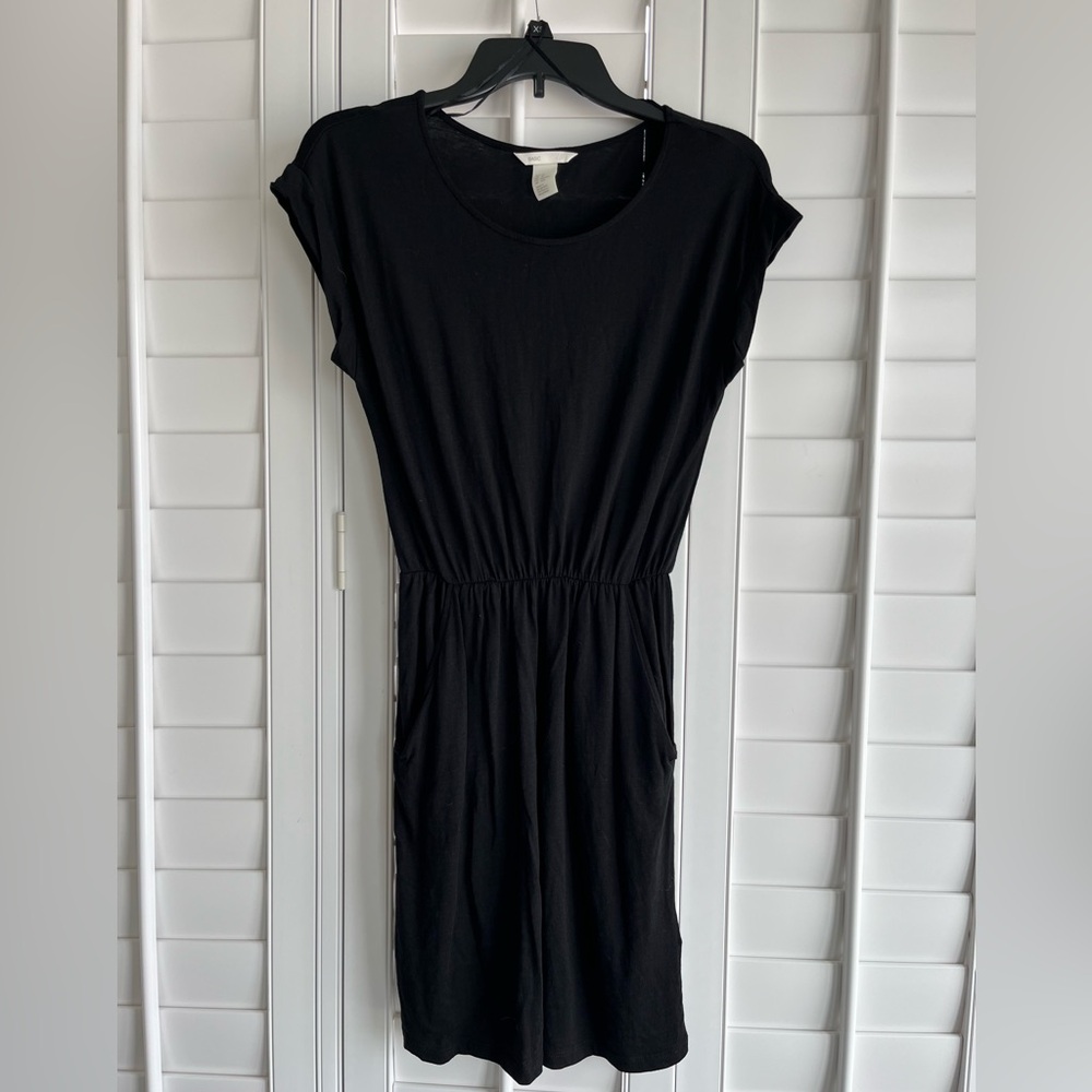 H&M BASIC Black Short Sleeve Elastic Waist Boat Neck Dress Size XS